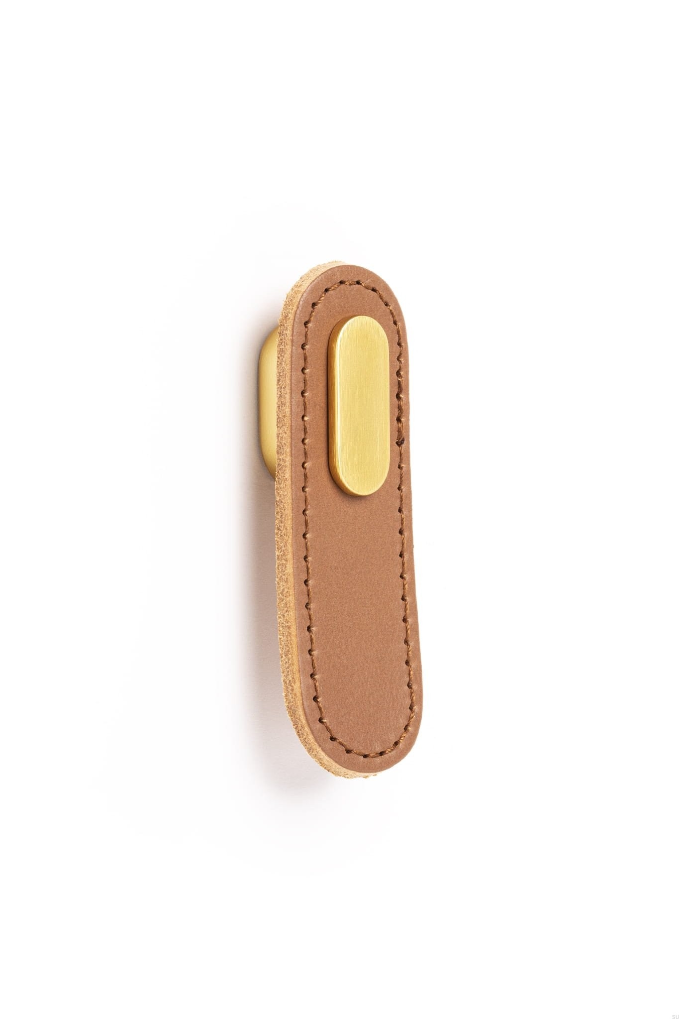 Maner Oblong din piele neagra pentru mobilier, cu ornament finisaj auriu periat, L:197 mm