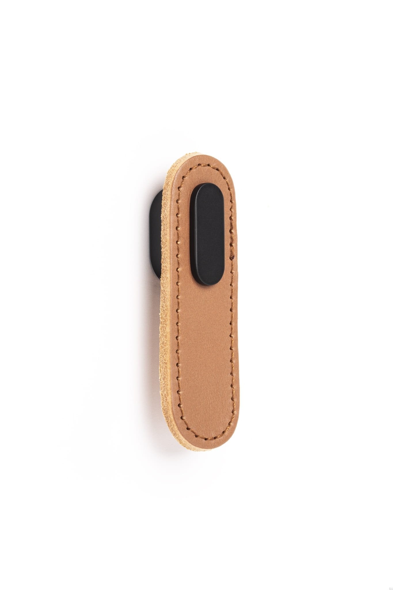 Maner, buton Oblong din piele bej pentru mobilier, cu ornament finisaj negru mat, L:70 mm