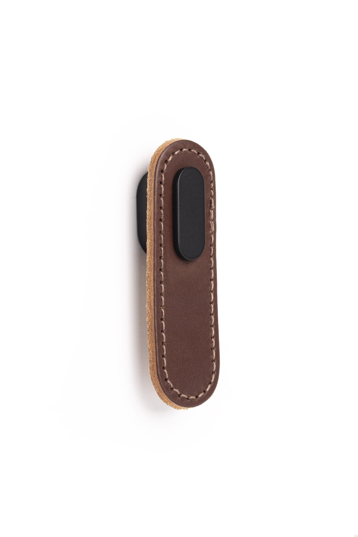 Maner, buton Oblong din piele maro pentru mobilier, cu ornament finisaj negru mat, L 70 mm
