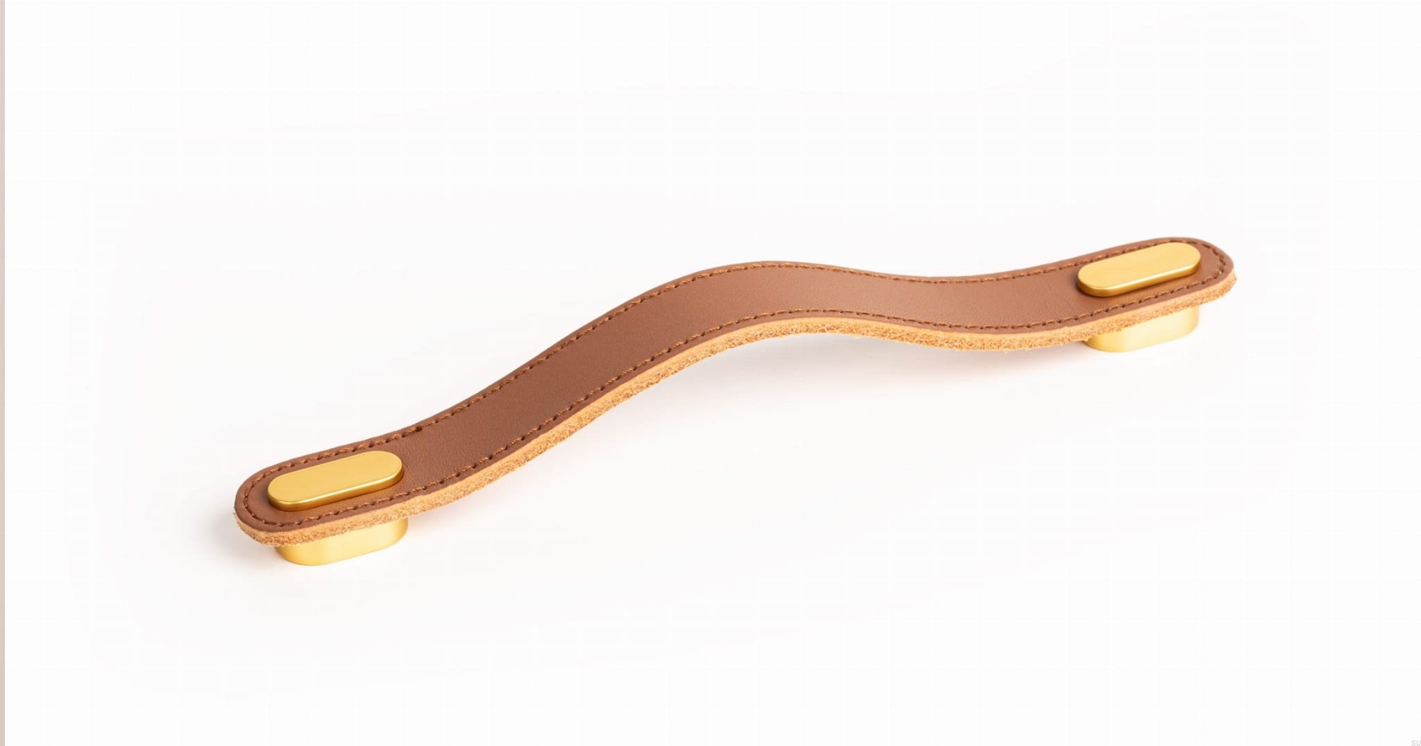 Maner Oblong din piele bej pentru mobilier, cu ornament finisaj auriu periat, L197 mm