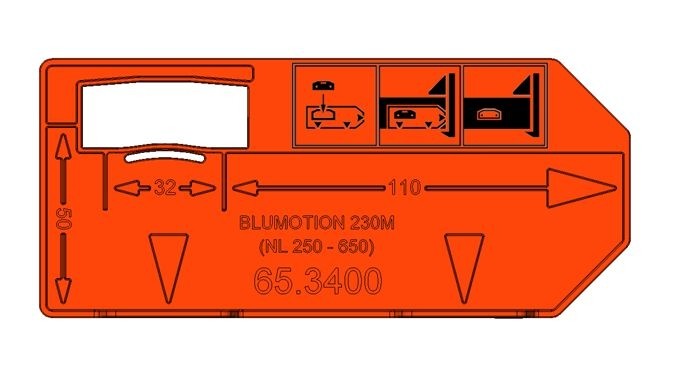 65.3400 - Sablon BLUMOTION pentru glisiere STANDARD