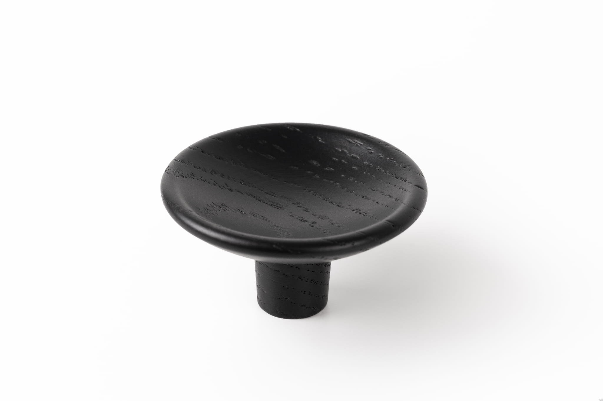 Buton din lemn pentru mobila Disc Wood, finisaj negru mat lacuit, D 50 mm
