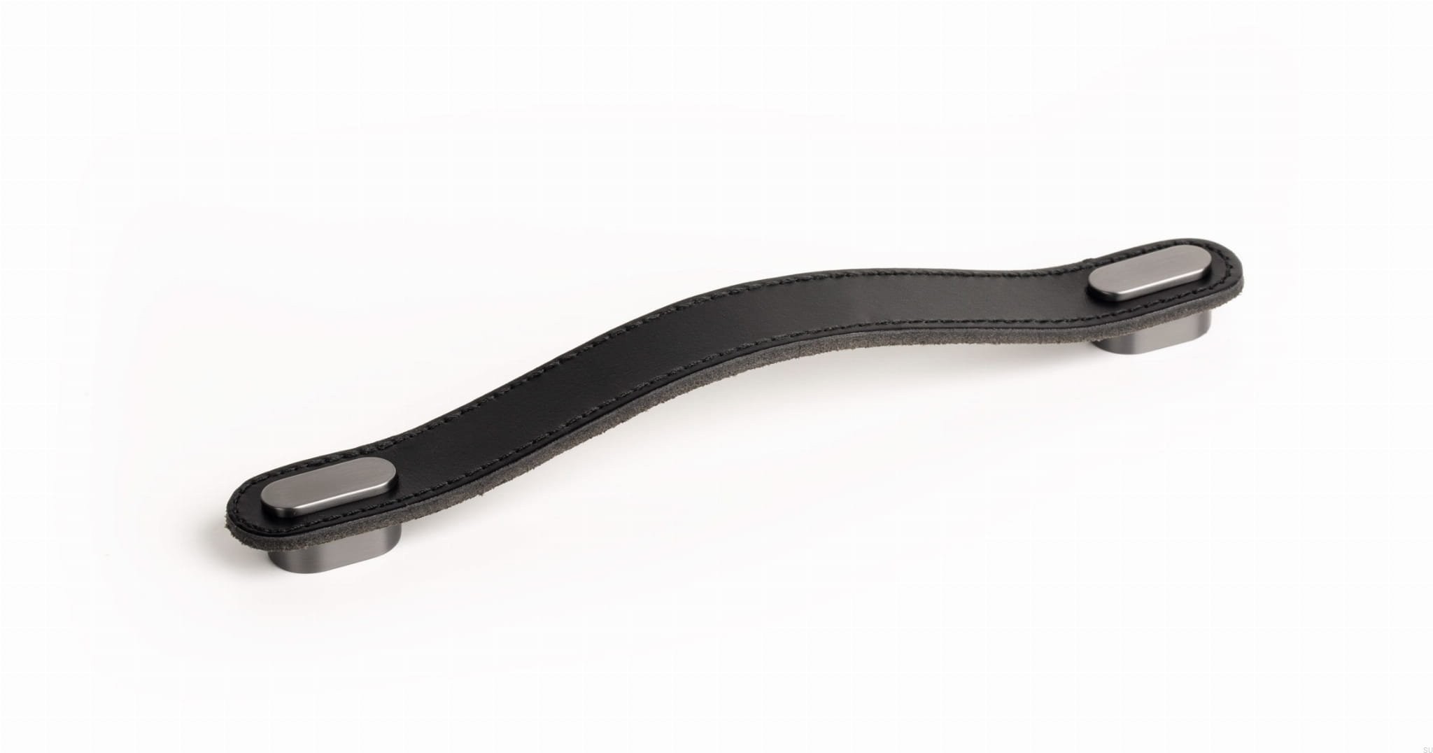 Maner Oblong din piele neagra pentru mobilier, cu ornament finisaj gri periat, L 197 mm