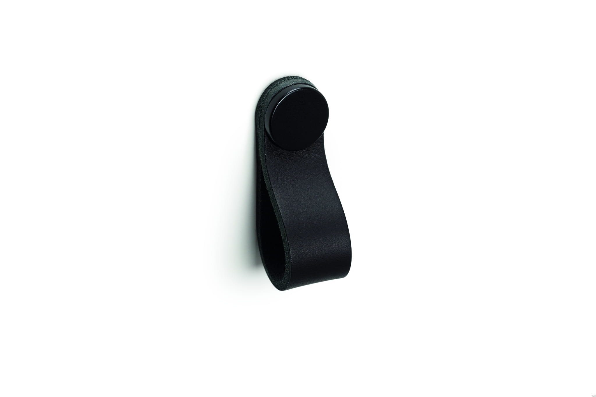 Maner, buton Flexa din piele neagra pentru mobilier, cu ornament negru, L: 70 mm