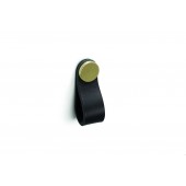 Maner, buton Flexa din piele neagra pentru mobilier, cu ornament finisaj alama, L: 70 mm