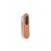 Maner, buton Oblong din piele bej pentru mobilier, cu ornament finisaj crom lucios, L 70 mm