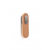 Maner, buton Oblong din piele bej pentru mobilier, cu ornament finisaj gri periat, L 70 mm