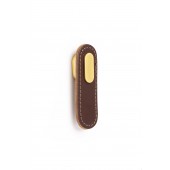 Maner, buton Oblong din piele maro pentru mobilier, cu ornament finisaj auriu periat, L:70 mm