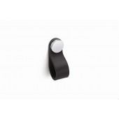 Maner, buton Flexa din piele neagra pentru mobilier, cu ornament crom lucios, L: 70 mm