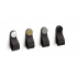 Maner, buton Flexa din piele neagra pentru mobilier, cu ornament finisaj alama, L: 70 mm