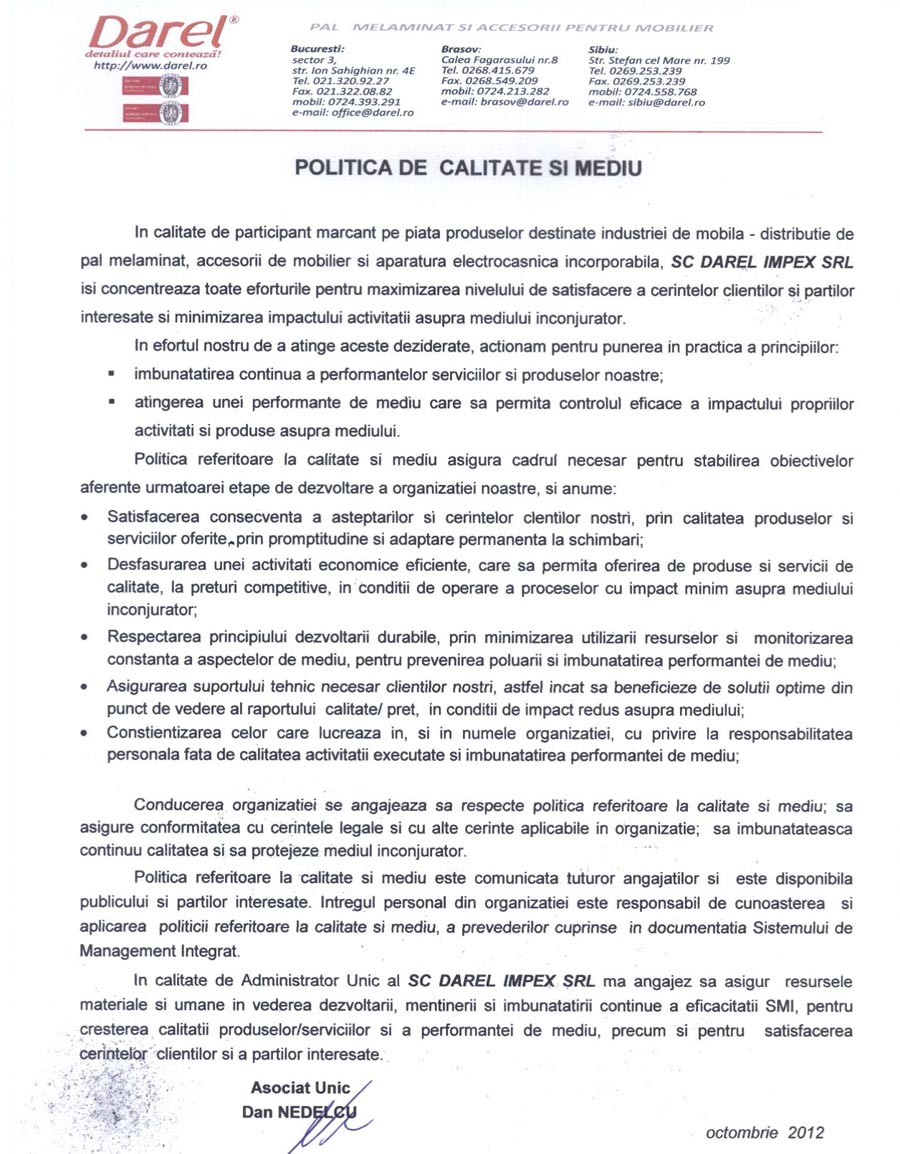 politica de calitate si mediu